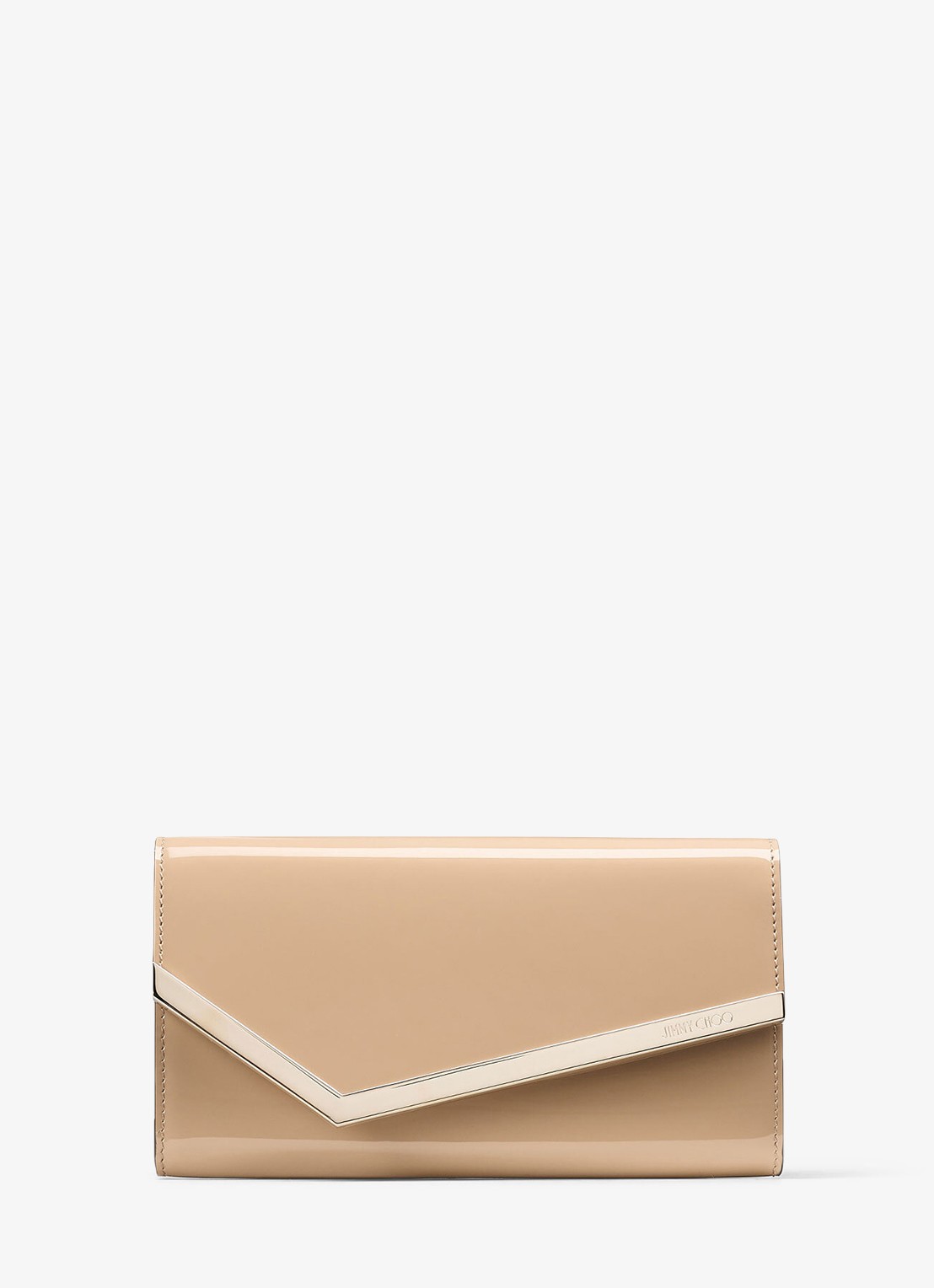 Jimmy Choo Emmie clutch van kalfsleer met afneembare schouderriem - voorkant 4 beige