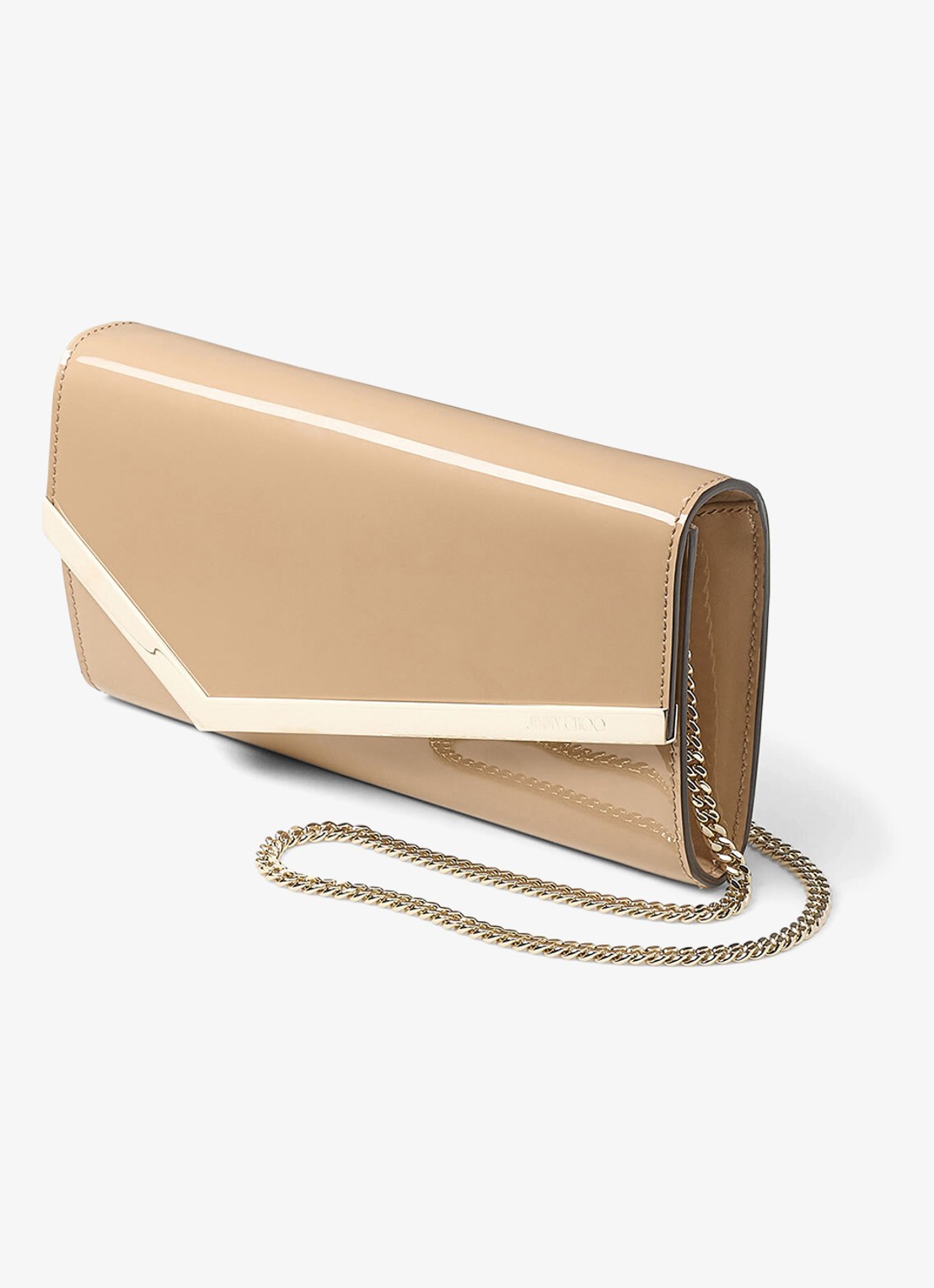 Jimmy Choo Emmie clutch van kalfsleer met afneembare schouderriem - voorkant 5 beige
