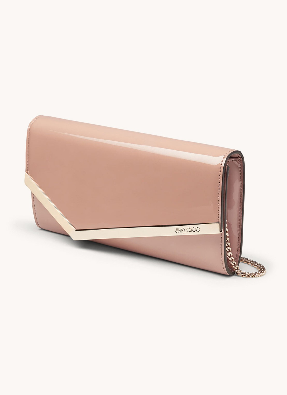 Jimmy Choo Emmie clutch van lakleer met afneembare schouderriem - voorkant 2 oudroze