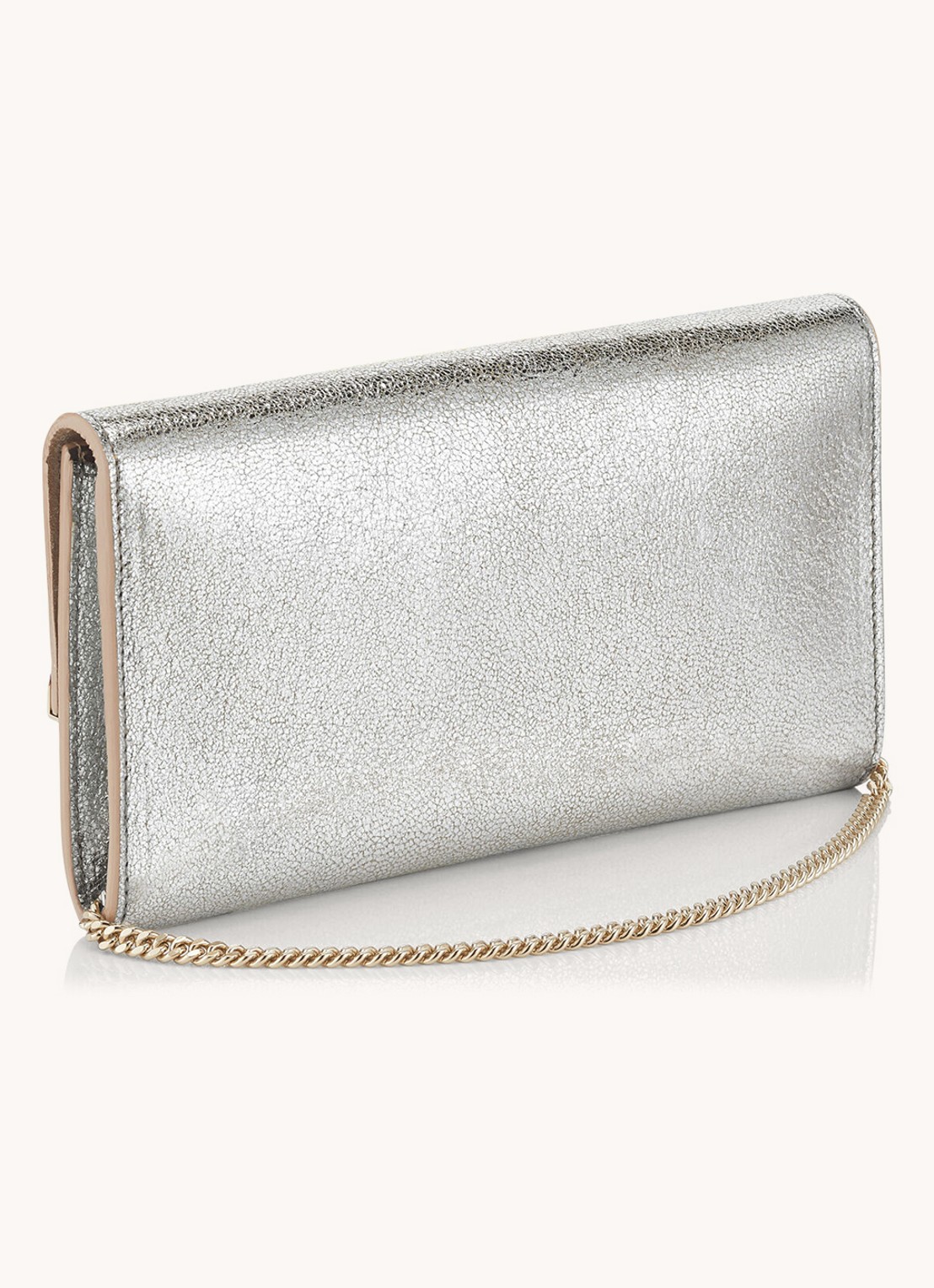 Jimmy Choo Emmie clutch van leer met afneembare schouderriem - achterkant zilver