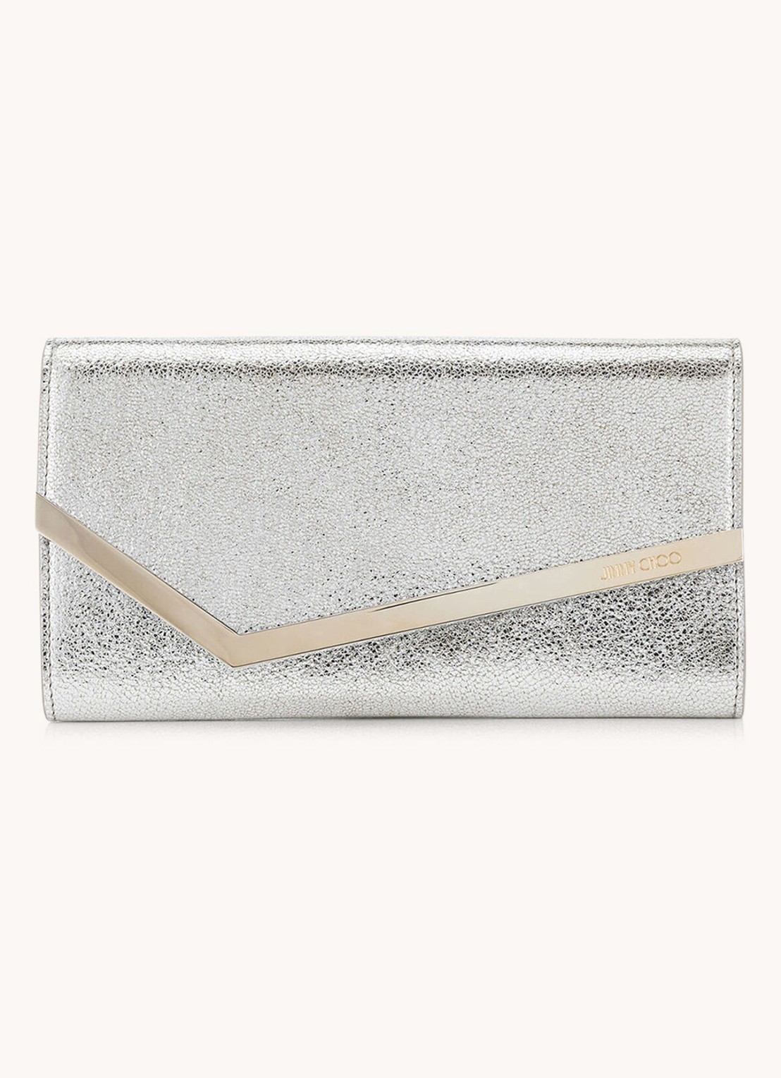 Jimmy Choo Emmie clutch van leer met afneembare schouderriem - voorkant 2 zilver