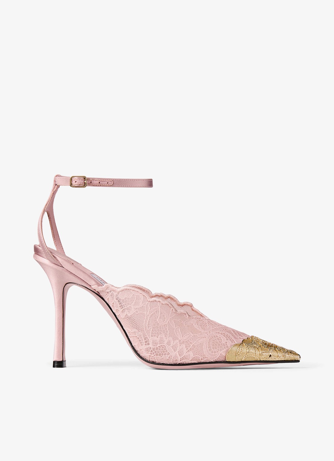 Jimmy Choo Faiz 100 sandalette van lamsleer met kant - voorkant roze