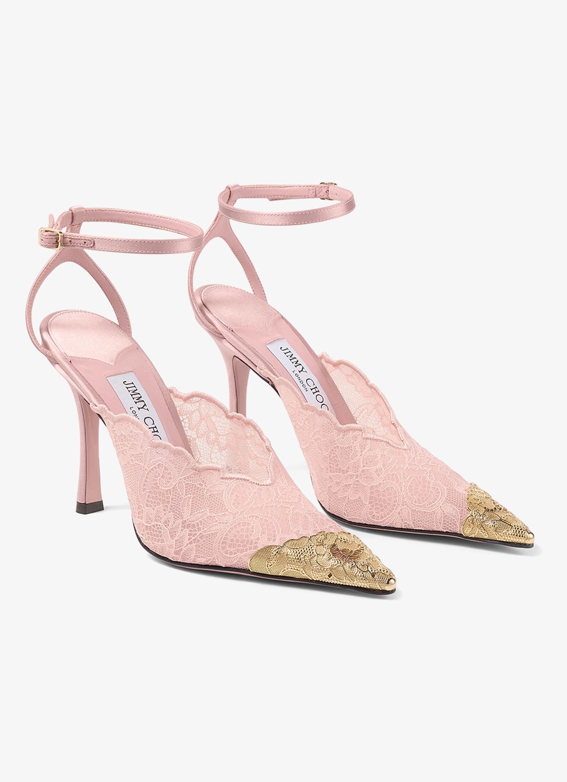 Jimmy Choo Faiz 100 sandalette van lamsleer met kant - voorkant 2 roze