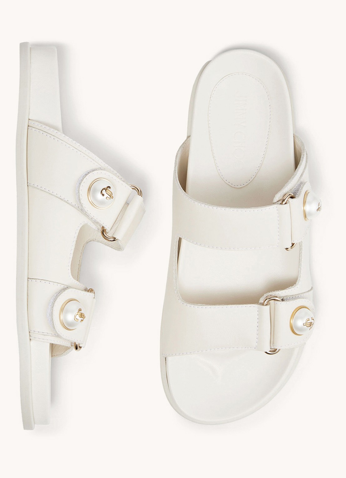 Jimmy Choo Fayence slipper van kalfsleer met parels - detail 4 gebroken wit