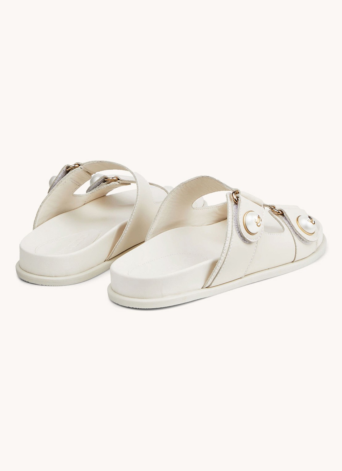 Jimmy Choo Fayence slipper van kalfsleer met parels - detail 5 gebroken wit