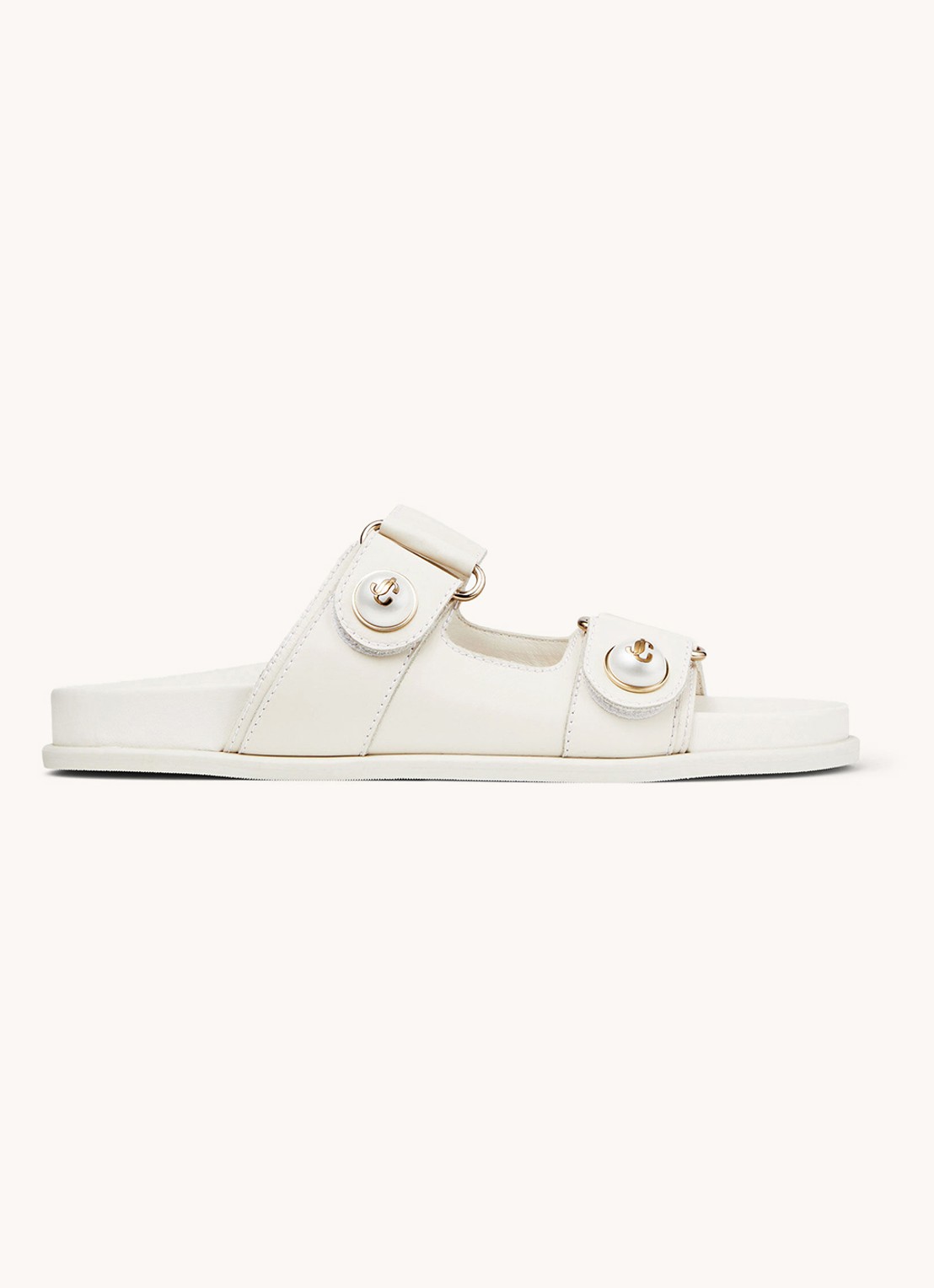 Jimmy Choo Fayence slipper van kalfsleer met parels - voorkant gebroken wit
