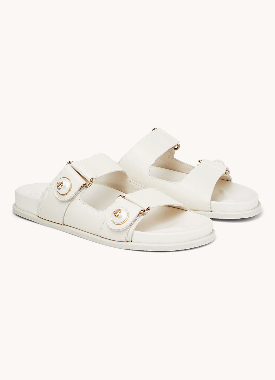 Jimmy Choo Fayence slipper van kalfsleer met parels - voorkant 2 gebroken wit