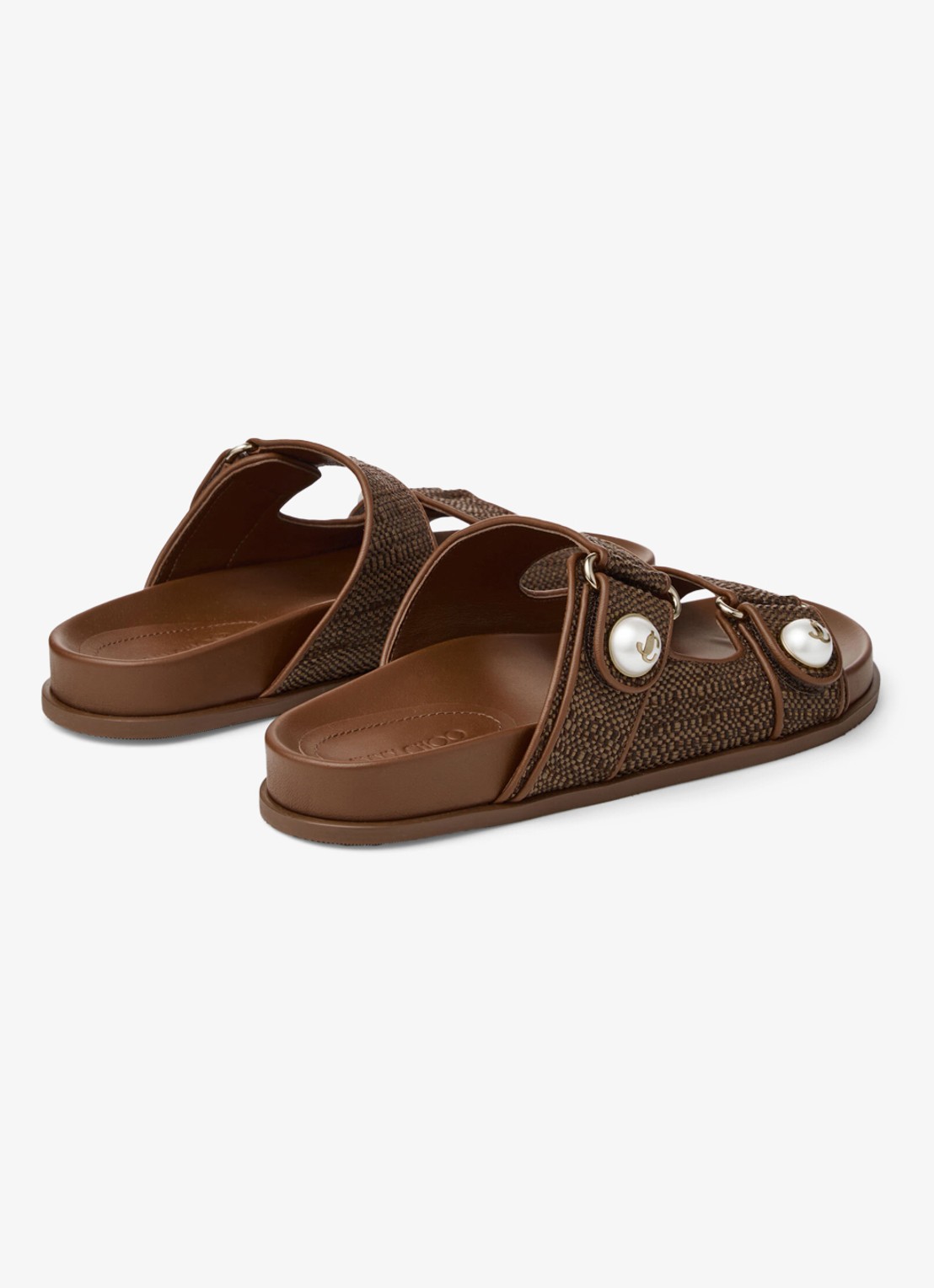Jimmy Choo Fayence slipper van raffia met lamsleren details - achterkant 4 bruin
