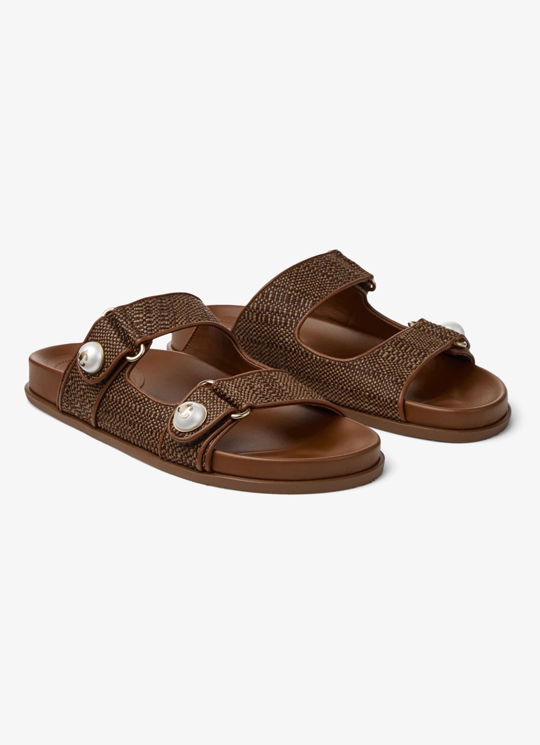 Jimmy Choo Fayence slipper van raffia met lamsleren details - detail bruin