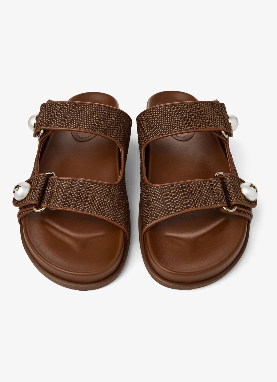 Jimmy Choo Fayence slipper van raffia met lamsleren details - detail 2 bruin