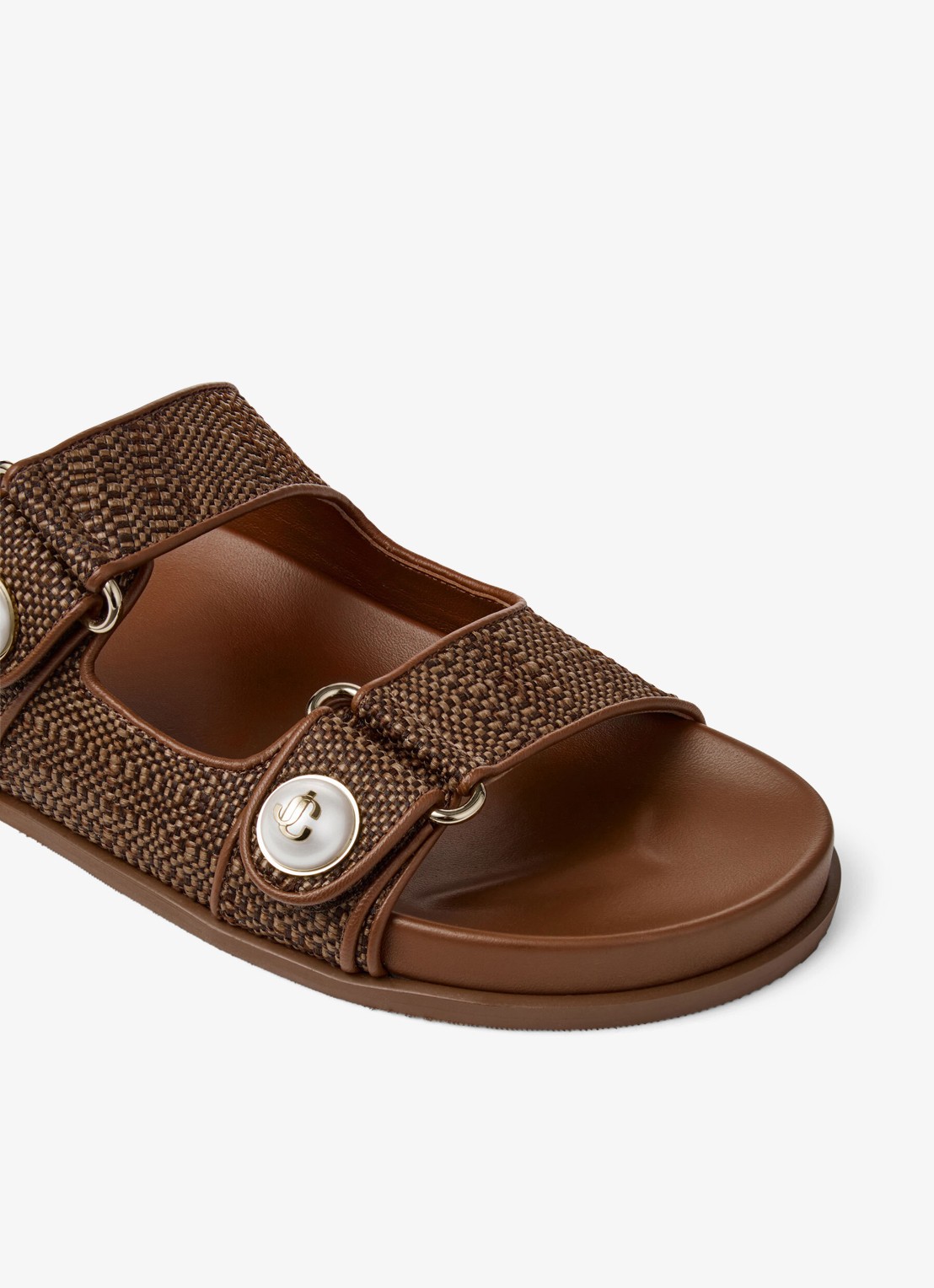 Jimmy Choo Fayence slipper van raffia met lamsleren details - detail 3 bruin