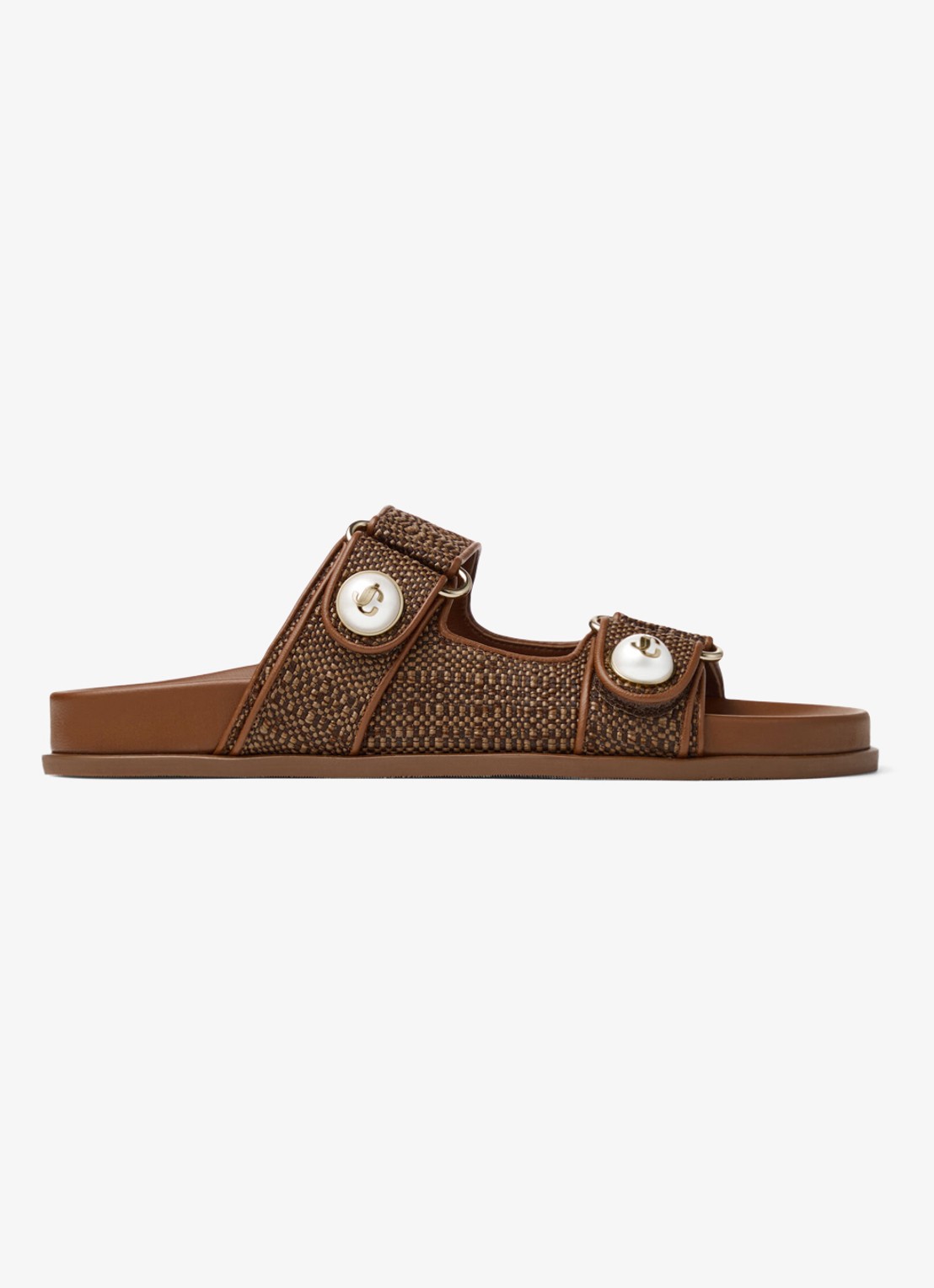 Jimmy Choo Fayence slipper van raffia met lamsleren details - voorkant 5 bruin