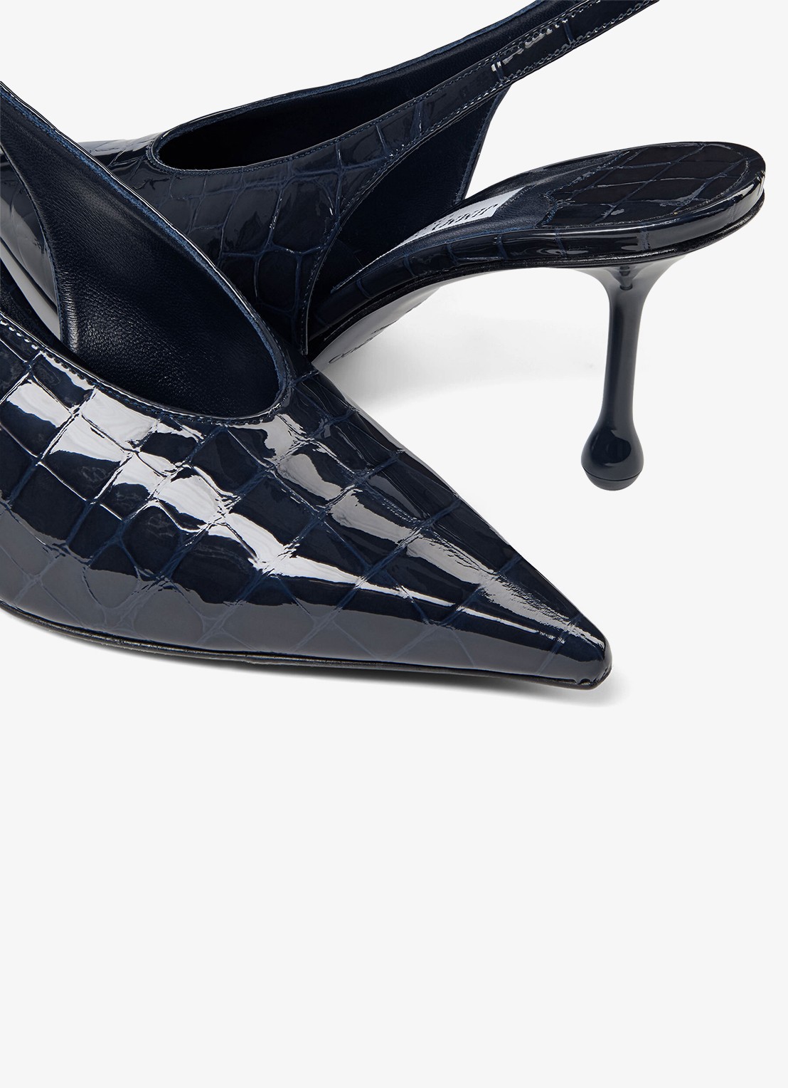 Jimmy Choo Isa 80 slingback van kalfsleer met crocostructuur - detail 3 donkerblauw