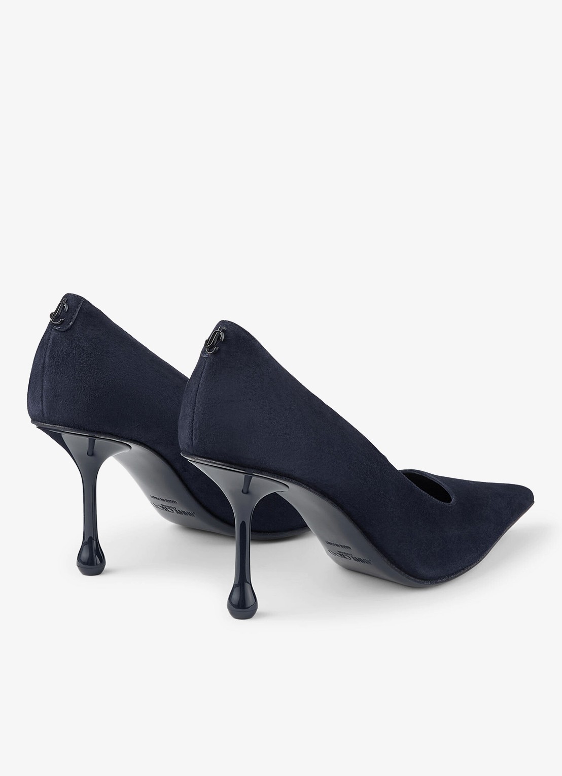 Jimmy Choo Ixia 80 pump van geitensuède - achterkant donkerblauw
