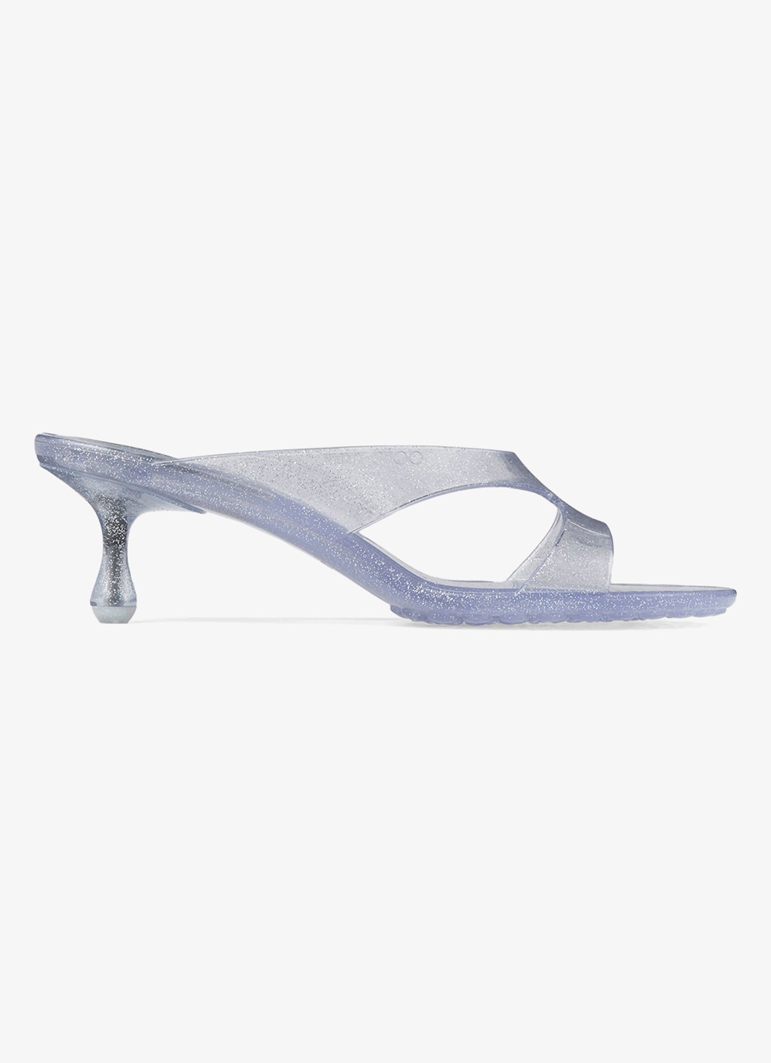 Jimmy Choo Jelly Drop 50 muiltje van rubber met glitter - voorkant zilver