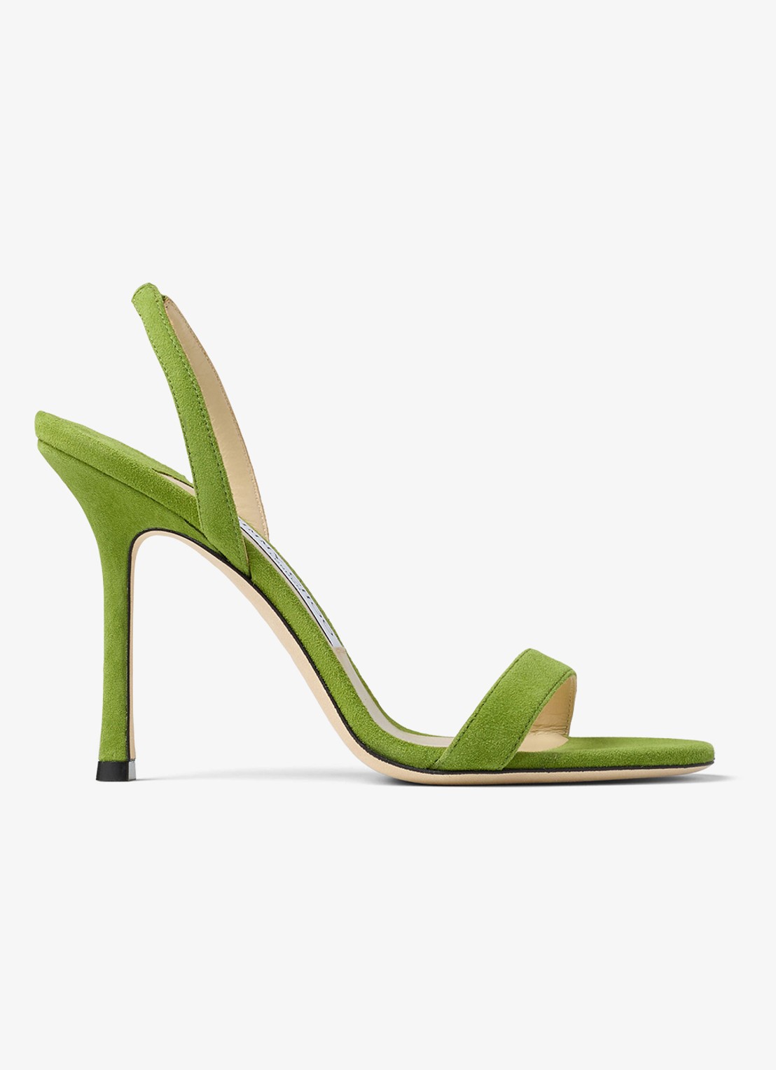 Jimmy Choo Jenn 100 sandalette van geitensuède - voorkant groen