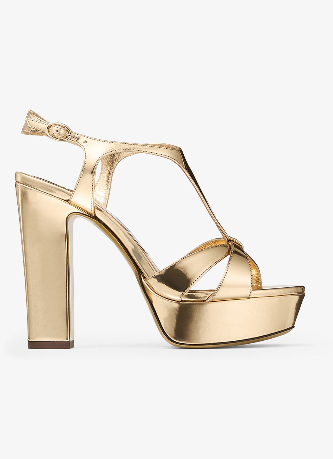 Jimmy Choo Kesia 120 sandalette van kalfsleer met metallic finish - voorkant 2 goud