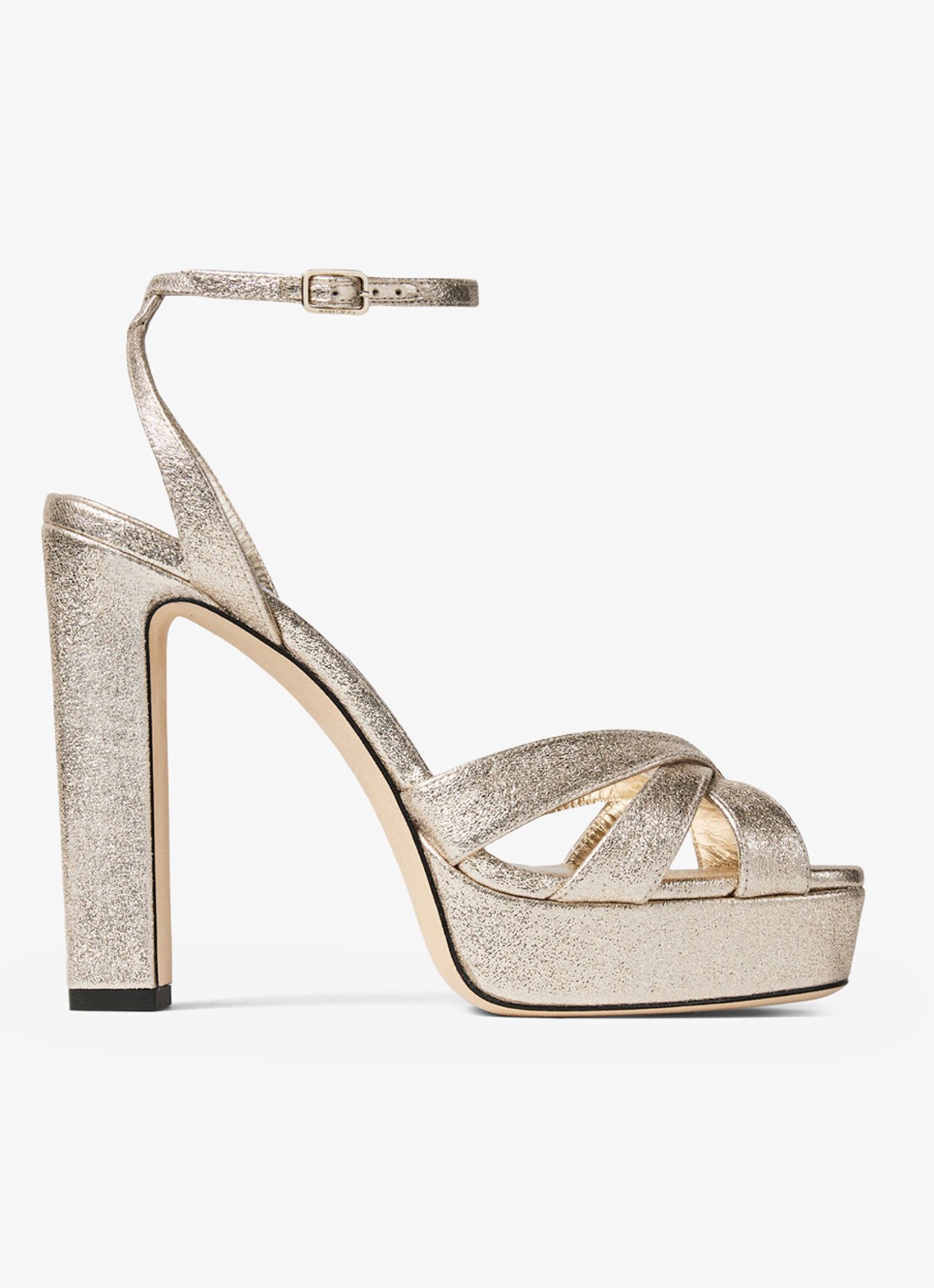 Jimmy Choo Kove 120 sandalette met metallic finish - voorkant goud