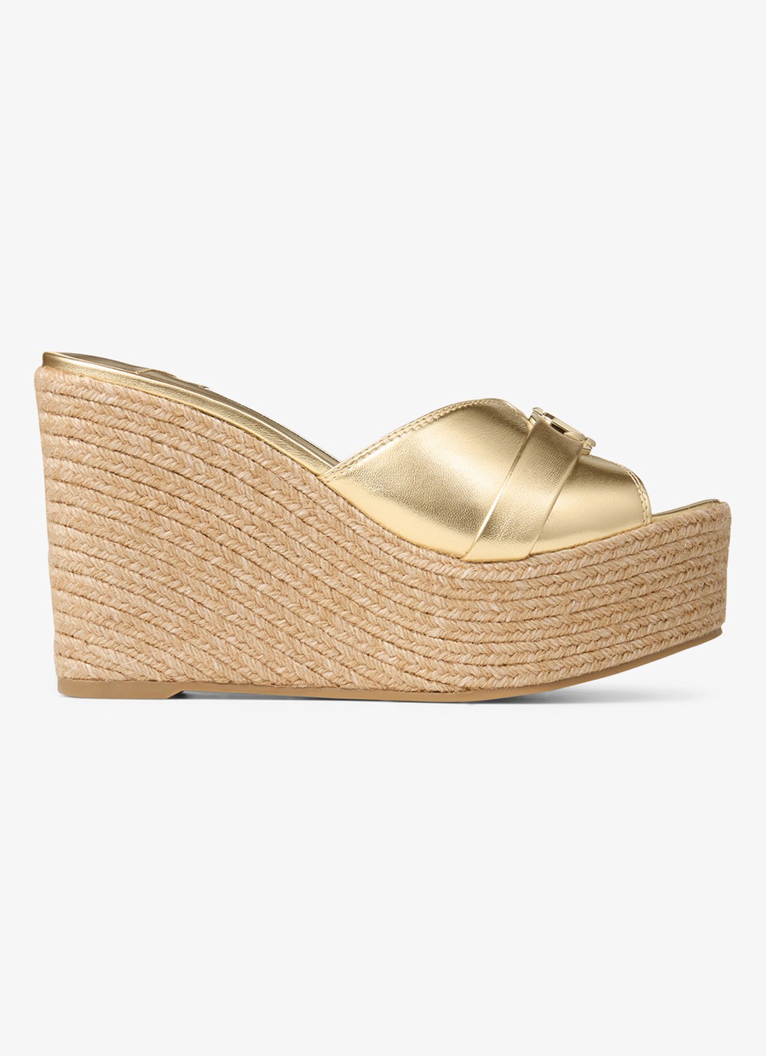 Jimmy Choo Leda Wedge 100 sleehak van lamsleer met metallic finish - voorkant 3 goud