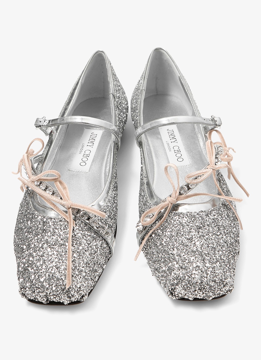 Jimmy Choo Loli ballerina met leren details en glitter - detail zilver