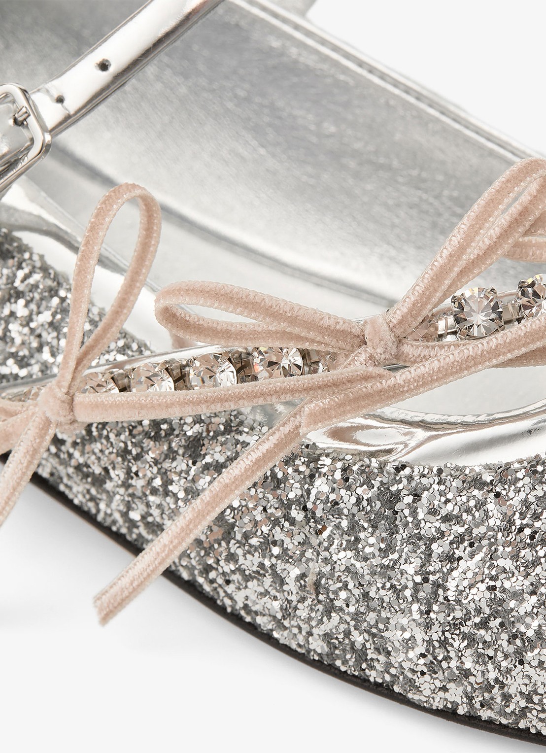 Jimmy Choo Loli ballerina met leren details en glitter - detail 2 zilver