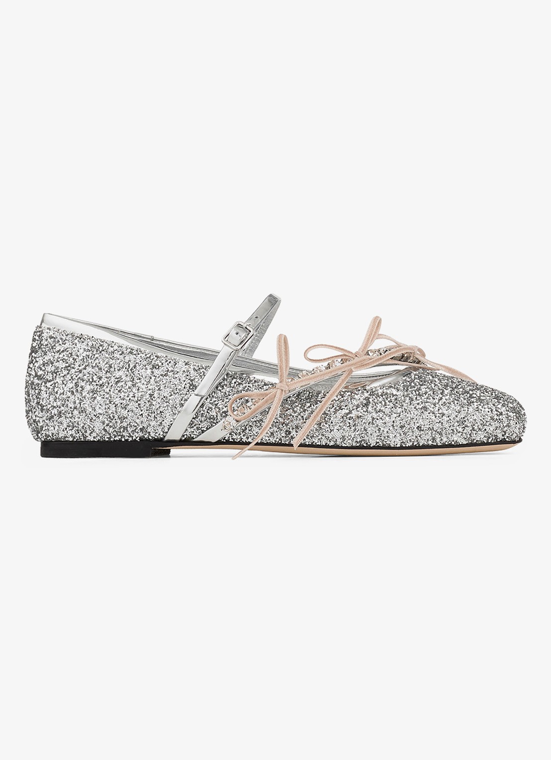 Jimmy Choo Loli ballerina met leren details en glitter - voorkant 3 zilver
