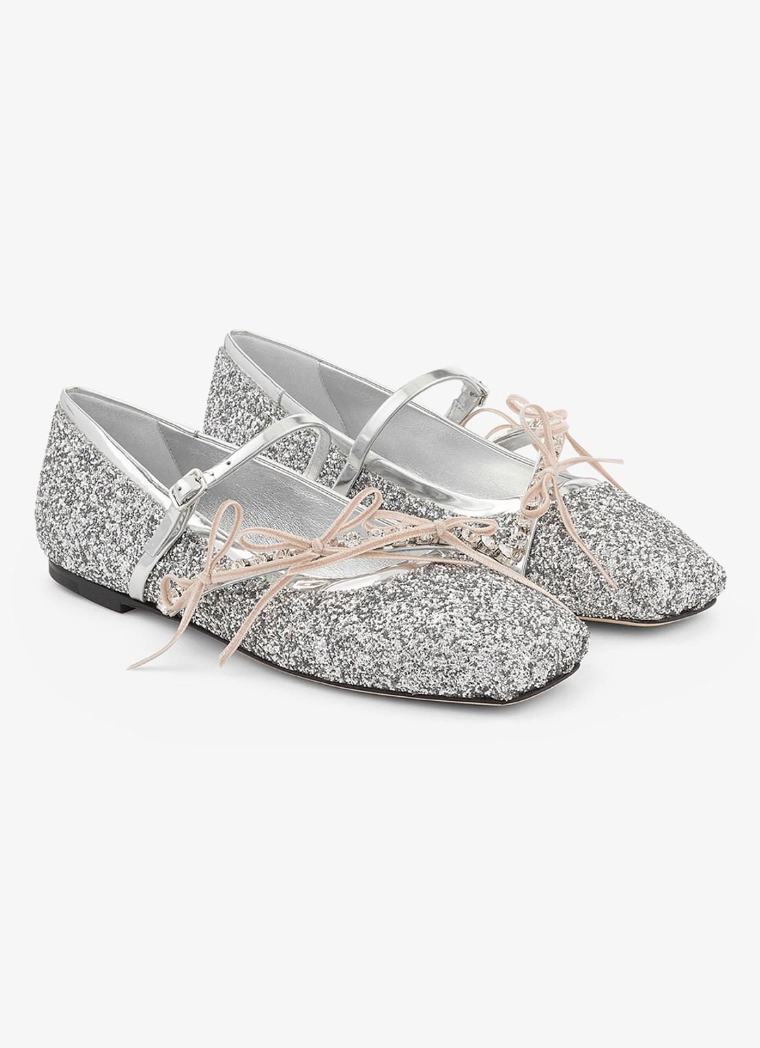 Jimmy Choo Loli ballerina met leren details en glitter - voorkant 4 zilver