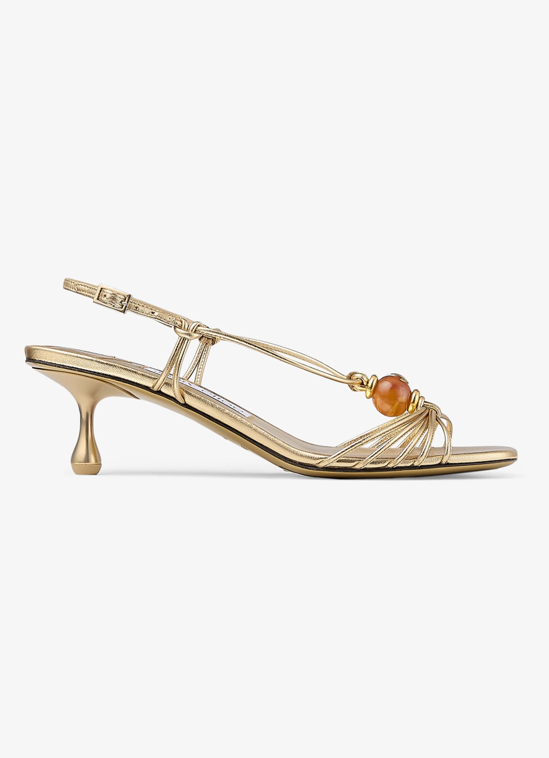 Jimmy Choo Lova 50 sandalette van lamsleer met metallic finish - voorkant goud