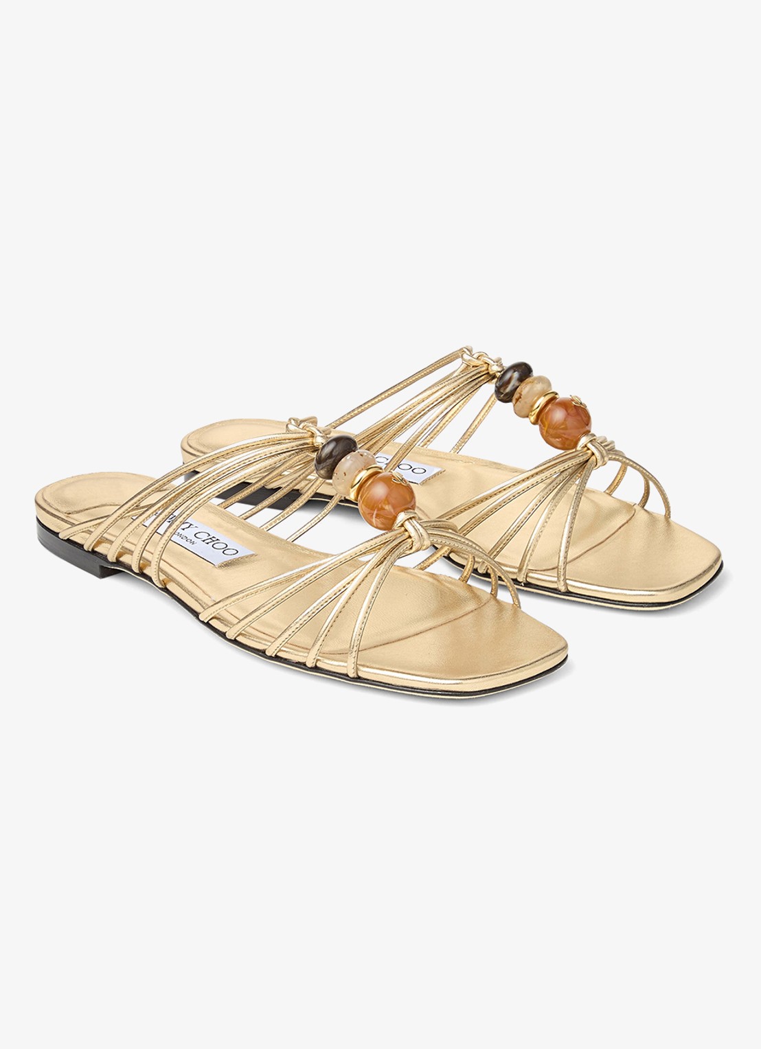 Jimmy Choo Lova slipper van lamsleer met metallic finish - detail goud