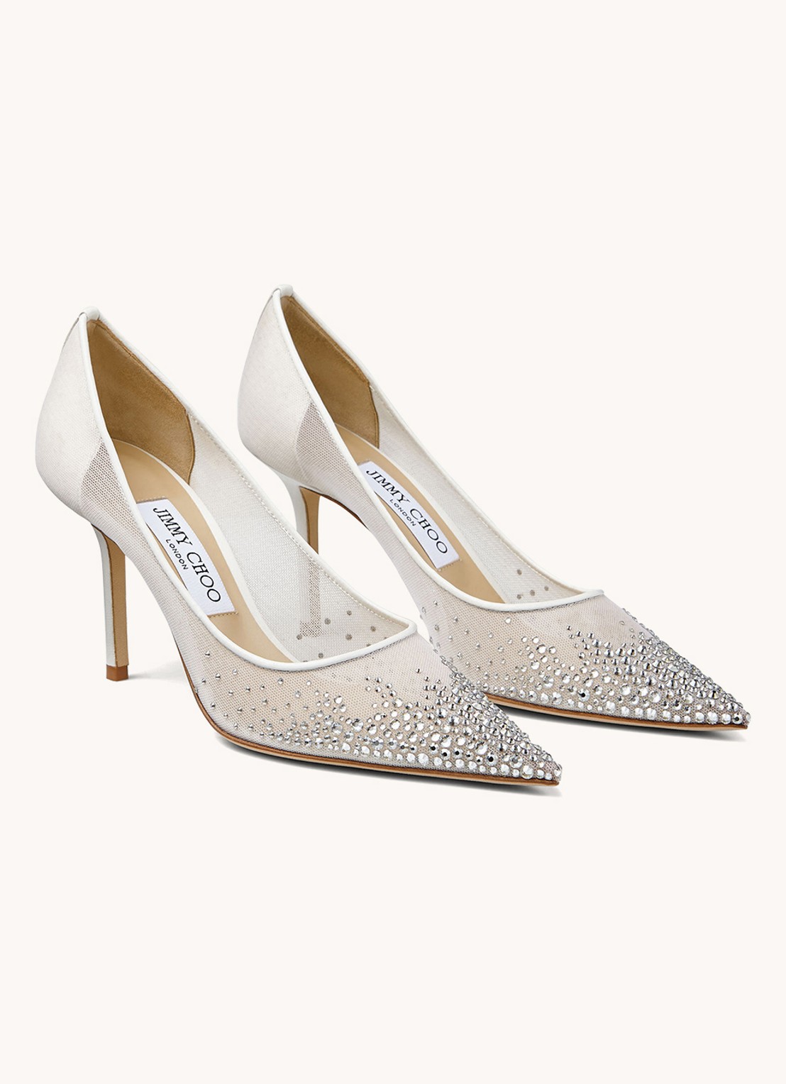Jimmy Choo Love 85 pump met strass en mesh details  - detail wit
