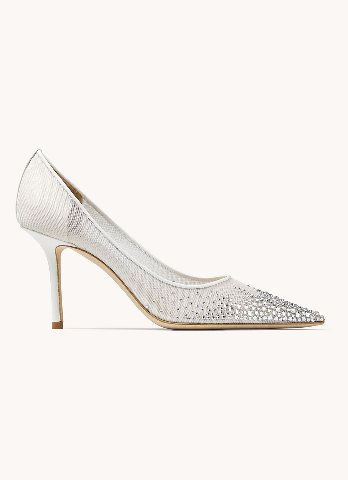 Jimmy Choo Love 85 pump met strass en mesh details  - voorkant 4 wit