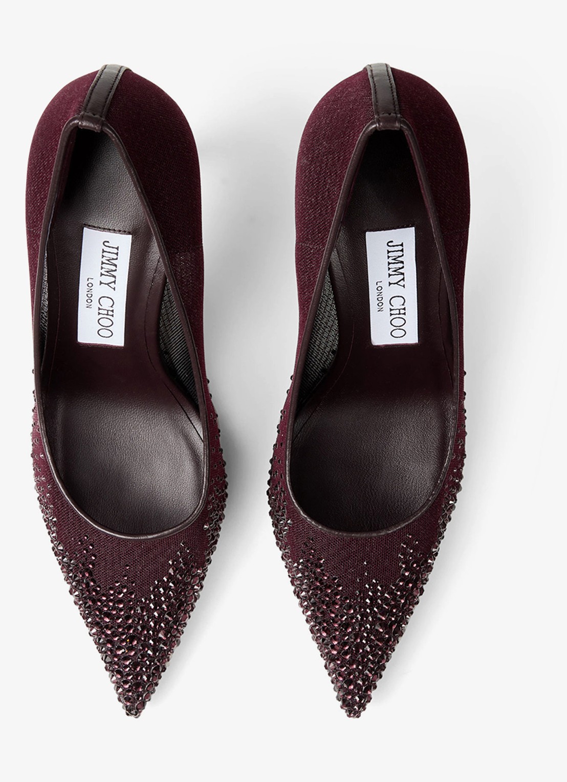 Jimmy Choo Love 85 pump van mesh met strass - detail 2 donkerrood
