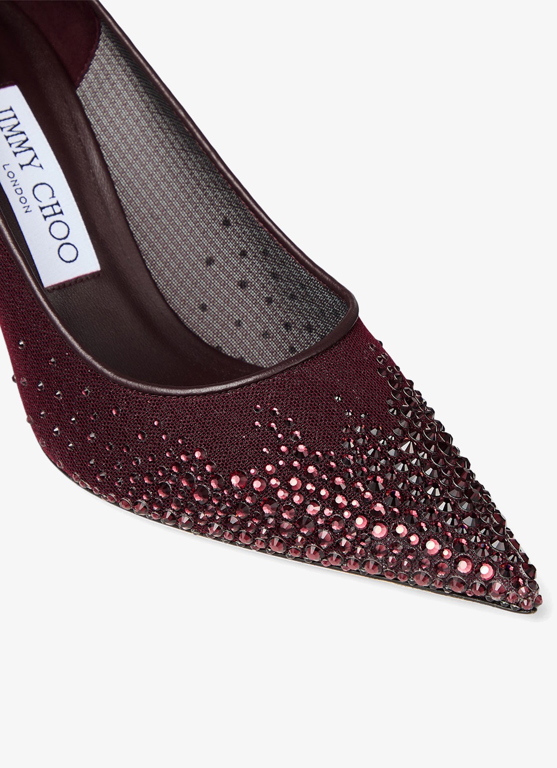 Jimmy Choo Love 85 pump van mesh met strass - detail 3 donkerrood