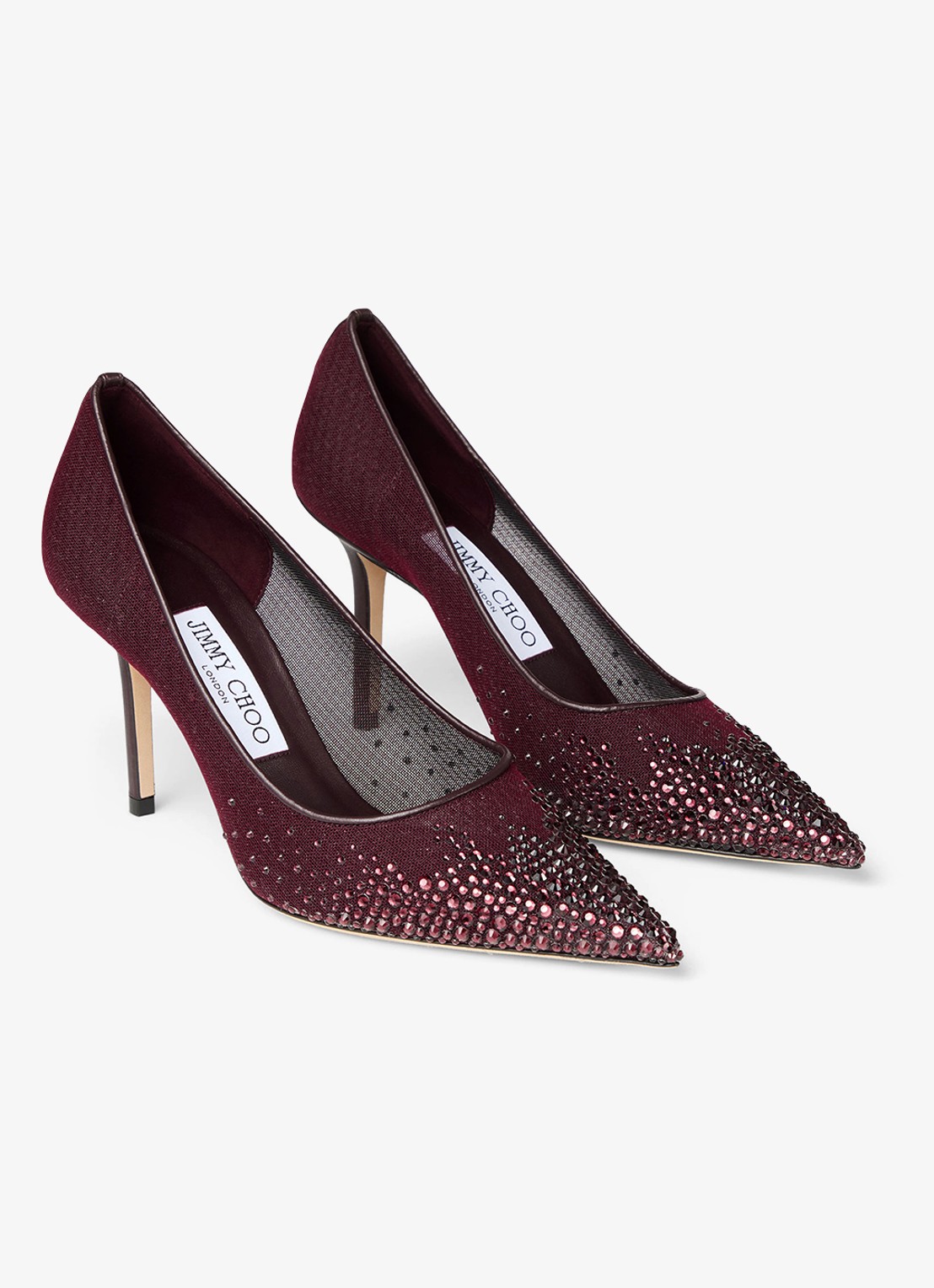 Jimmy Choo Love 85 pump van mesh met strass - voorkant 5 donkerrood