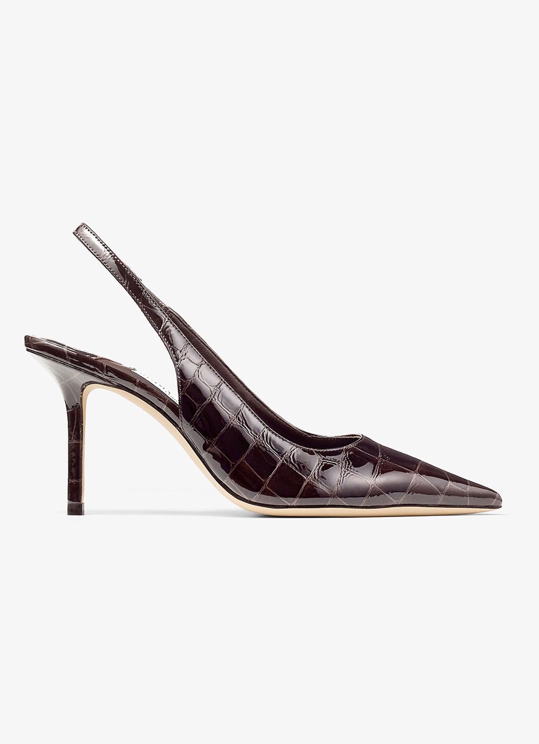 Jimmy Choo Love 85 slingback van kalfsleer met crocostructuur - voorkant 4 donkerbruin