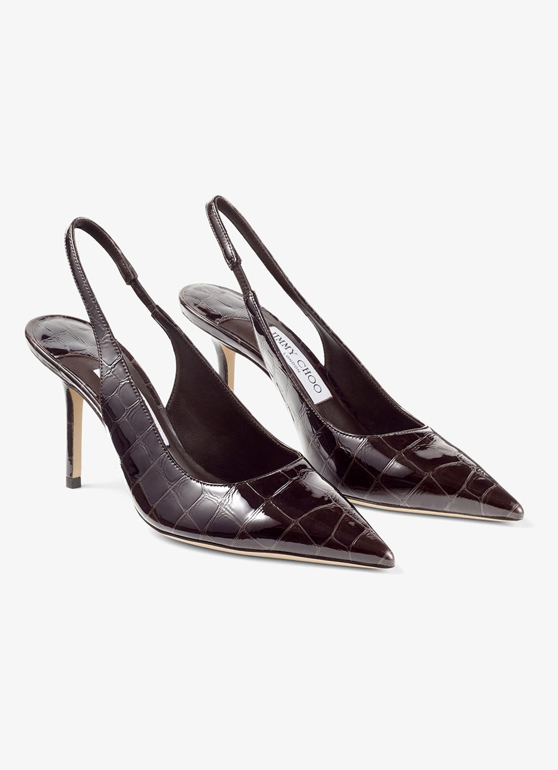 Jimmy Choo Love 85 slingback van kalfsleer met crocostructuur - voorkant 5 donkerbruin