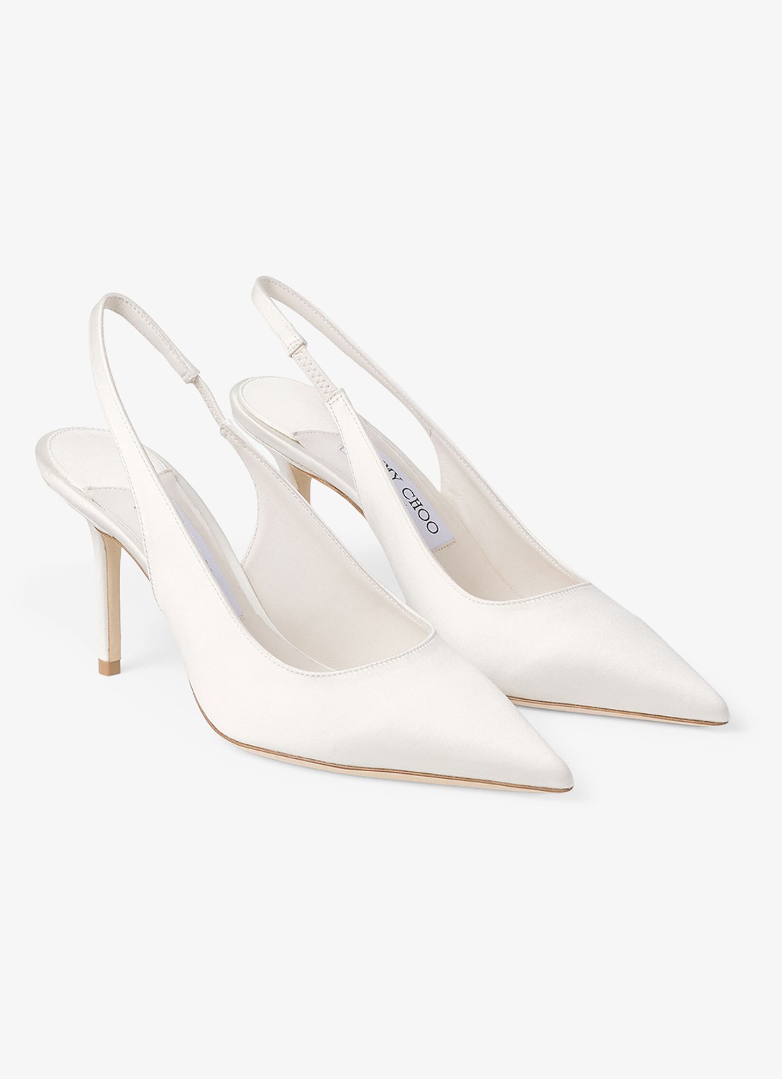 Jimmy Choo Love 85 slingback van lamsleer met details van satijn - voorkant 2 ivoor