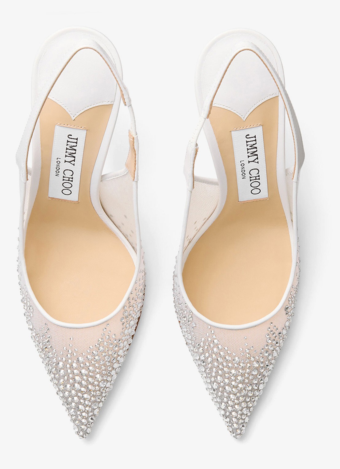Jimmy Choo Love 85 slingback van lamsleer met strass - detail wit