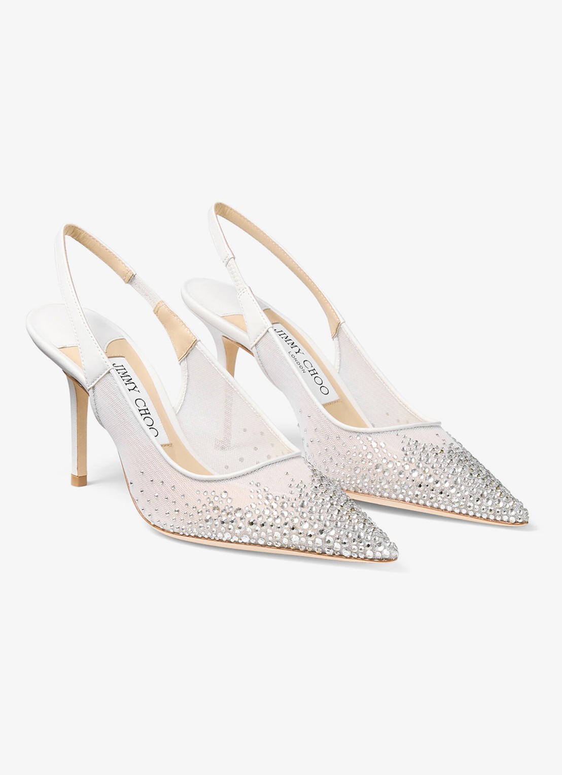 Jimmy Choo Love 85 slingback van lamsleer met strass - voorkant 4 wit