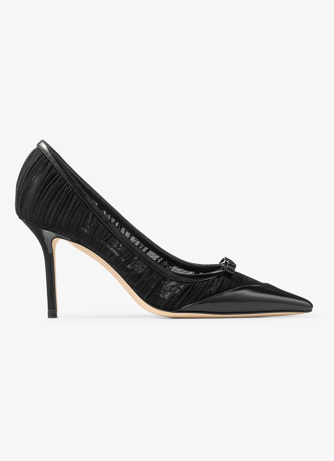 Jimmy Choo Love/Mesh 85 pump van lamsleer met mesh details - voorkant 3 zwart