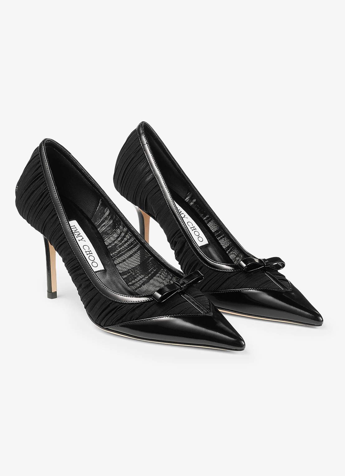 Jimmy Choo Love/Mesh 85 pump van lamsleer met mesh details - voorkant 4 zwart