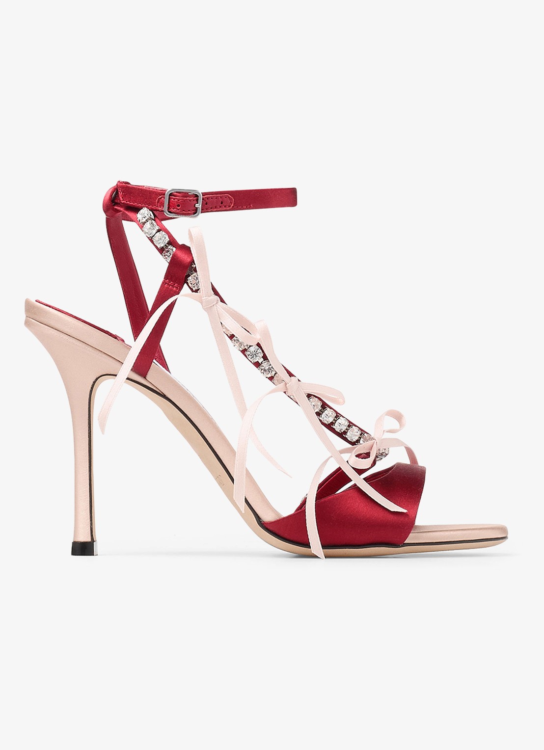 Jimmy Choo Lula 100 sandalette van satijn - voorkant rood