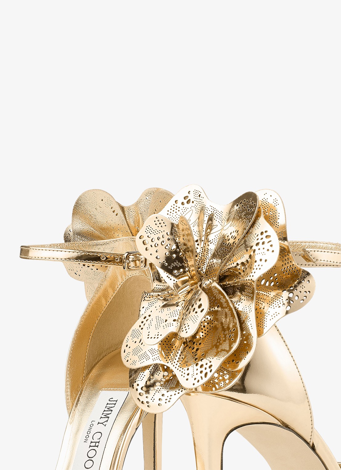 Jimmy Choo Marja 100 sandalette van kalfsleer met metallic finish - detail 4 goud