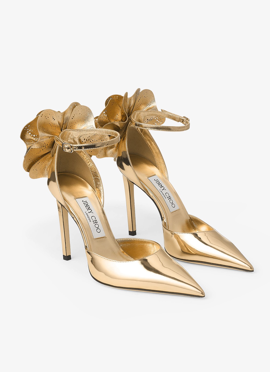 Jimmy Choo Marja 100 sandalette van kalfsleer met metallic finish - voorkant 2 goud