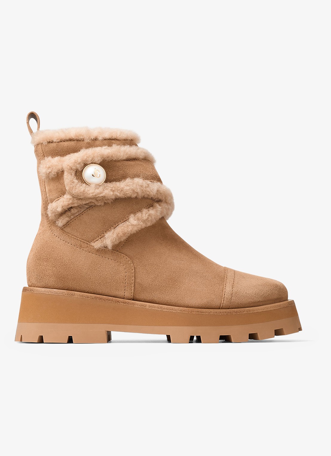 Jimmy Choo Meena enkellaarsje van suède - voorkant 3 lichtbruin