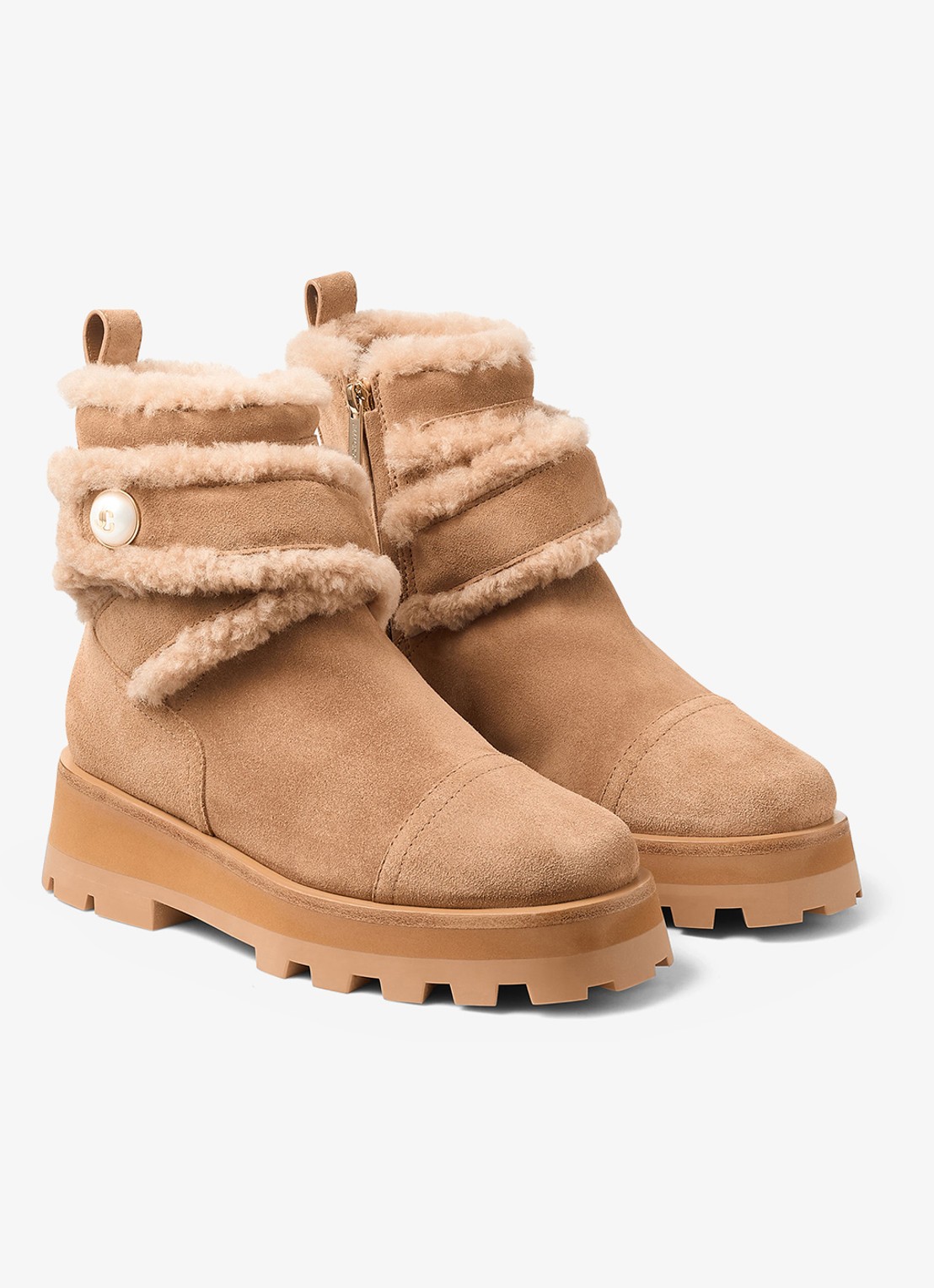 Jimmy Choo Meena enkellaarsje van suède - voorkant 4 lichtbruin