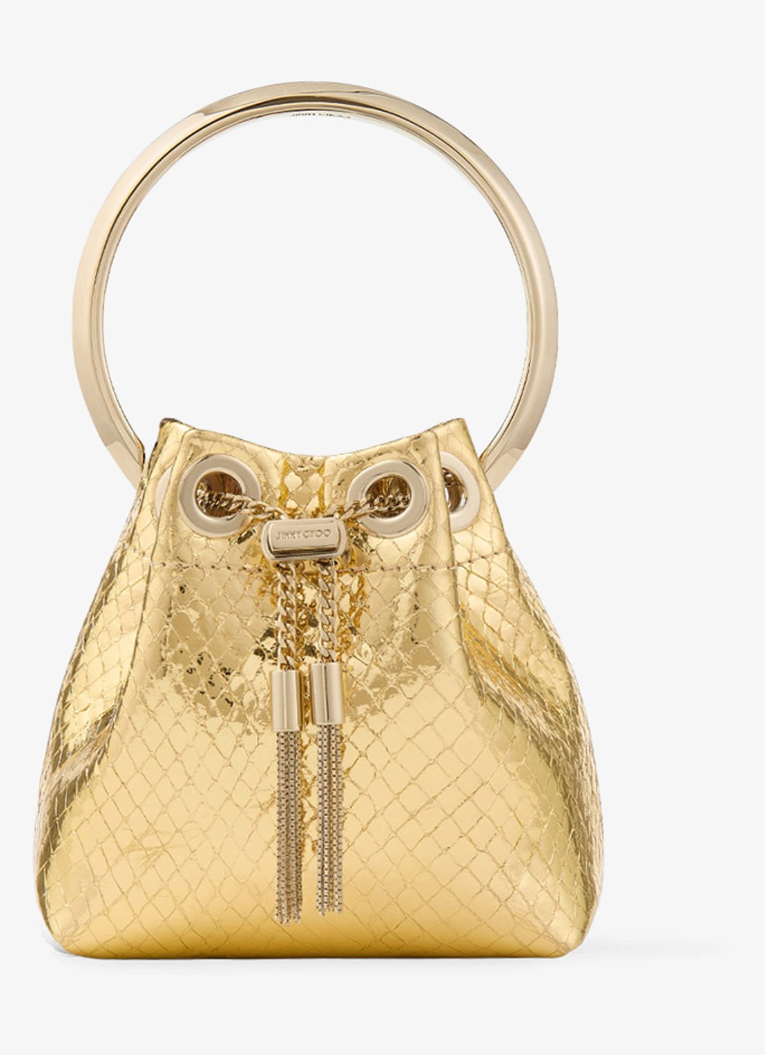 Jimmy Choo Micro Bon Bon handtas van leer met metallic finish - voorkant 4 goud
