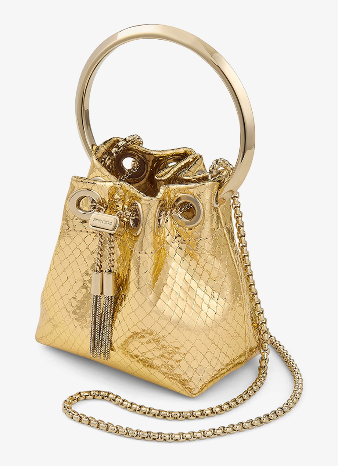 Jimmy Choo Micro Bon Bon handtas van leer met metallic finish - voorkant 5 goud
