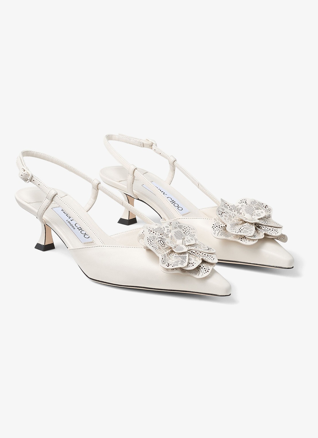 Jimmy Choo Mimmi 50 slingback van lamsleer - voorkant 2 gebroken wit