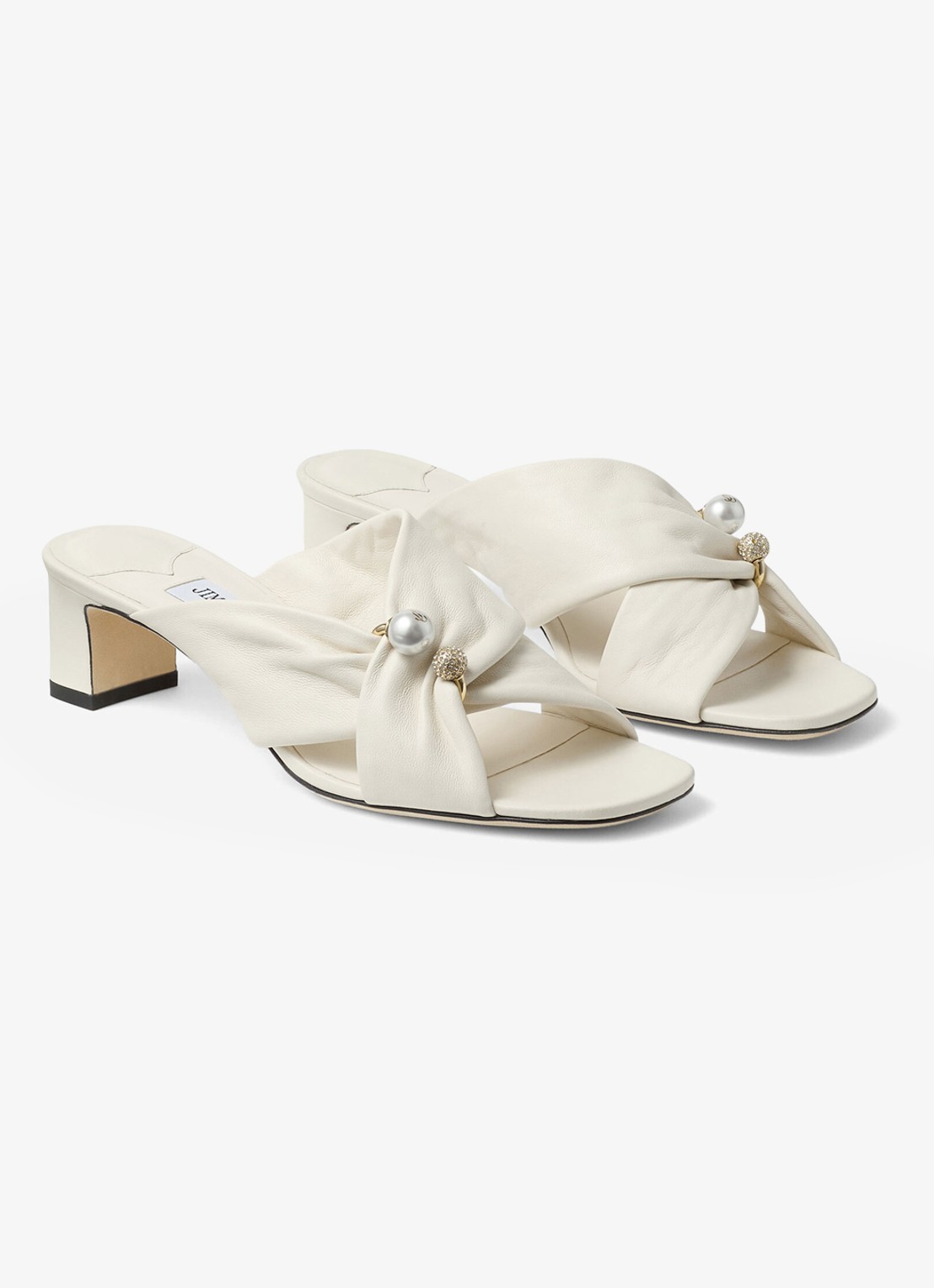 Jimmy Choo Rafi 45 muiltje van lamsleer - detail gebroken wit